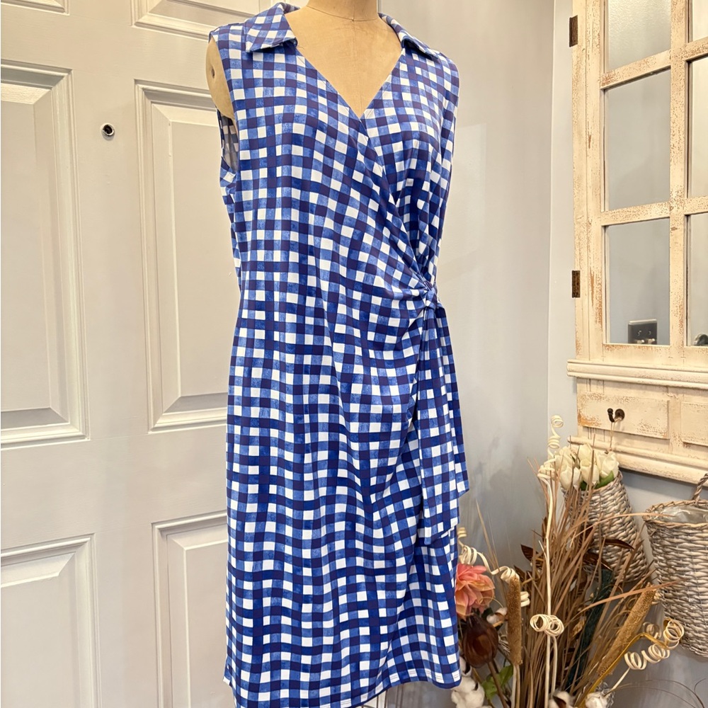 Talbots Blue and White Gingham‎ Sleeveless Midi Dress Plus Size X NWT Casualwear